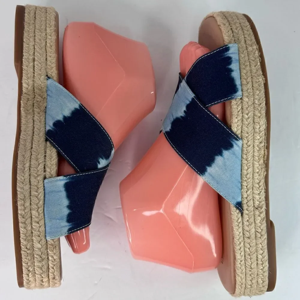 NWOB! Lucky Brand Gayte Espadrilles Slip On Denim Blue Tie Dye Sandals Sz 7.5